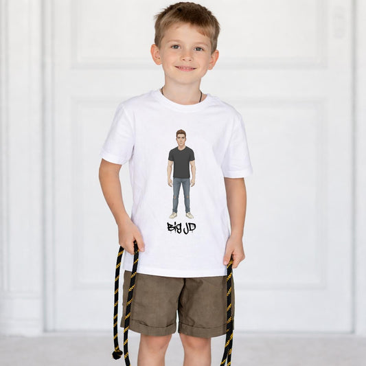 Big JD character graphic on colored kids' T-shirt