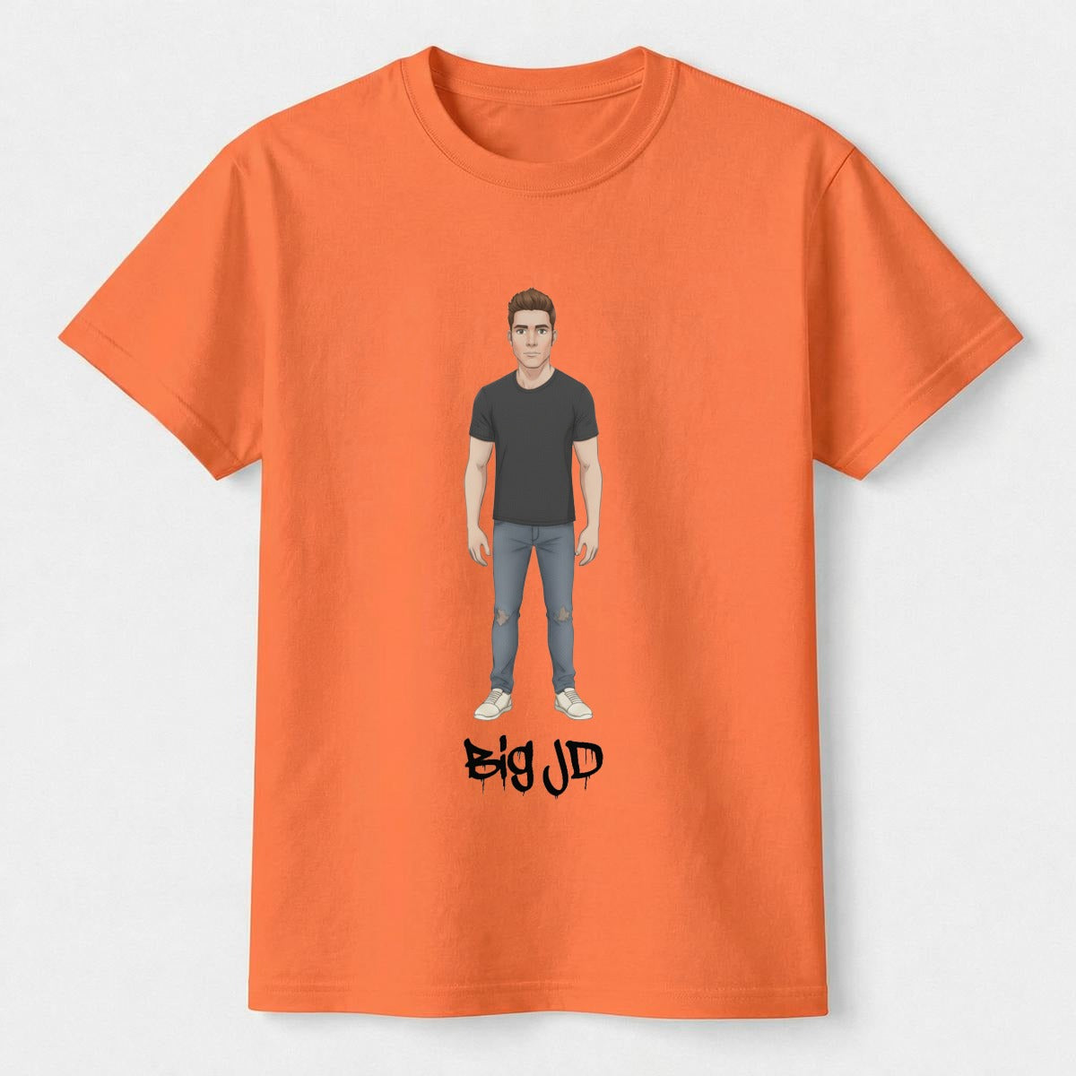 Big JD character graphic on red kids' T-shirt
